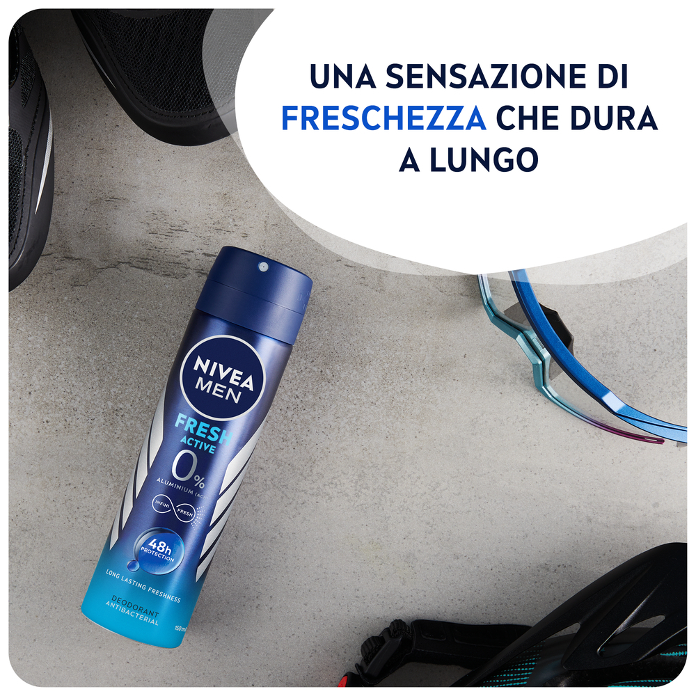 Nivea Men Fresh Active Deodorante Spray 150 ml, Deodorante antitraspirante uomo per 48 ore