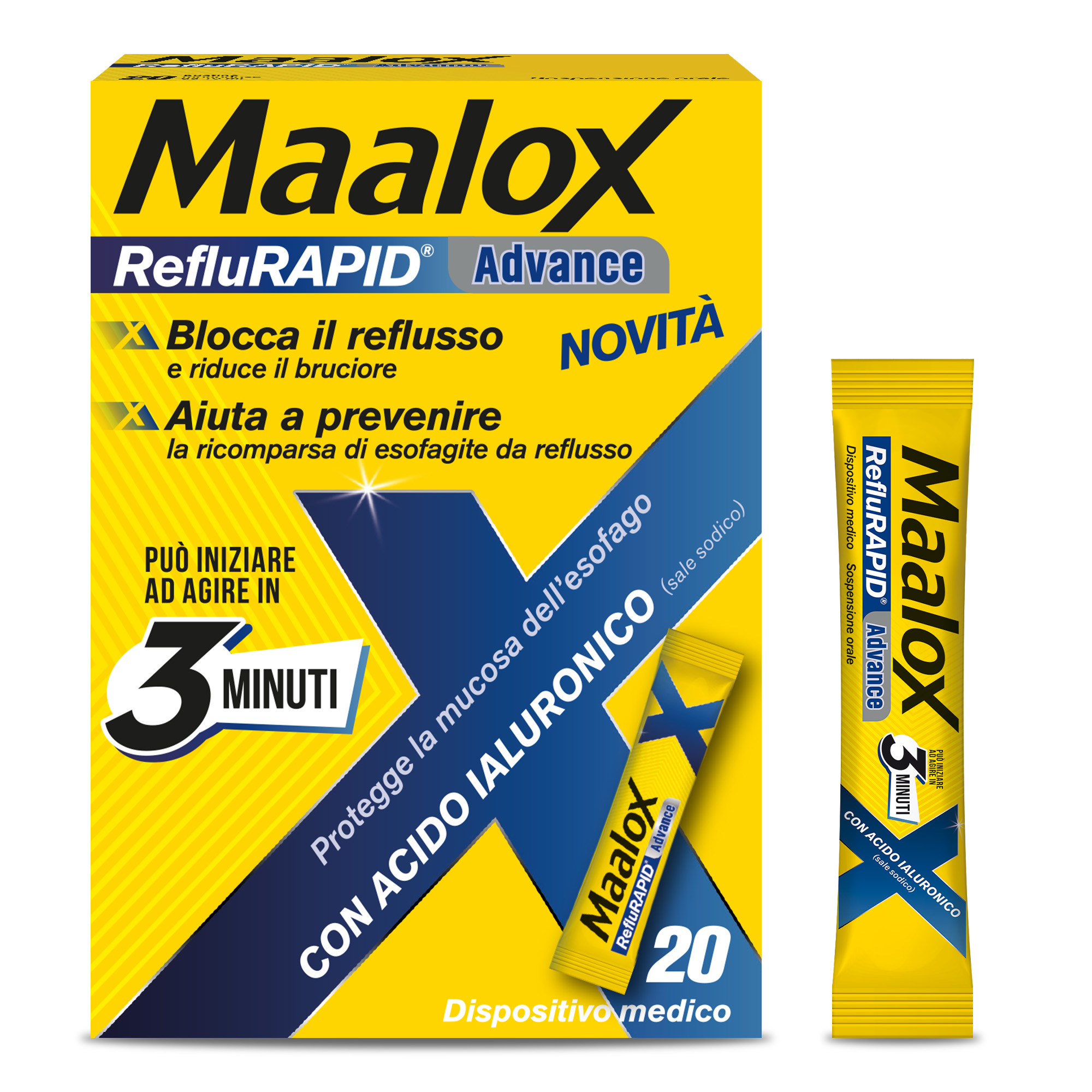 Maalox RefluRAPID Advance 20 Bustine Da 10 ml - Antiacido Per Reflusso Gastroesofageo E Bruciore di Stomaco