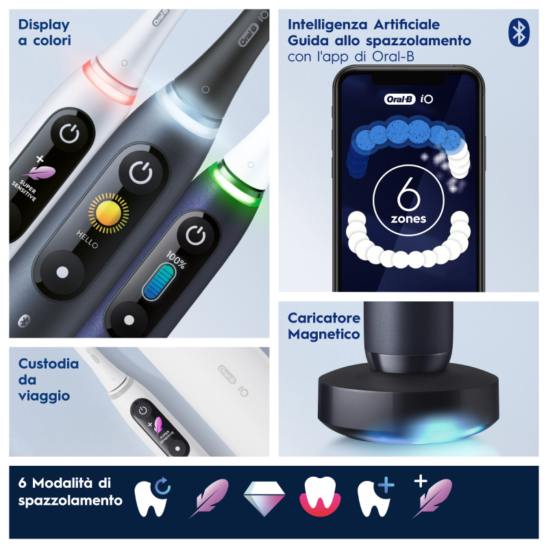 Oral-B Spazzolino Elettrico Ricaricabile iO 8S Nero, 2 Testine, 1 Custodia Da Viaggio, 1 Spazzolino
