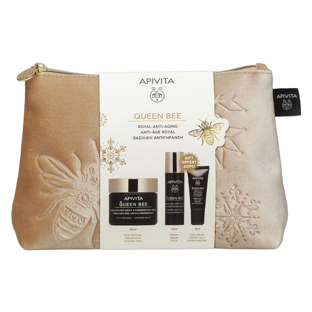 Apivita Queen Bee Cofanetto Regalo - Crema Ricca Anti-Età 50 ml + Siero Anti-Età + Crema Anti-Etò Occhi 5 ml
