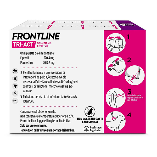 Frontline Tri Act x6 Pipette, Antiparassitario Per Cani e Cuccioli (Taglia L 20-40Kg) Contro Pulci, Zecche, Zanzare, Pappataci e Leishmaniosi