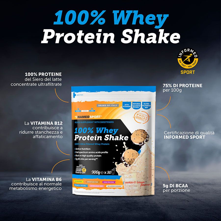 Named Sport 100% Whey Protein Shake Cookies & Cream - Proteine Del Siero Del Latte In Polvere 900 g