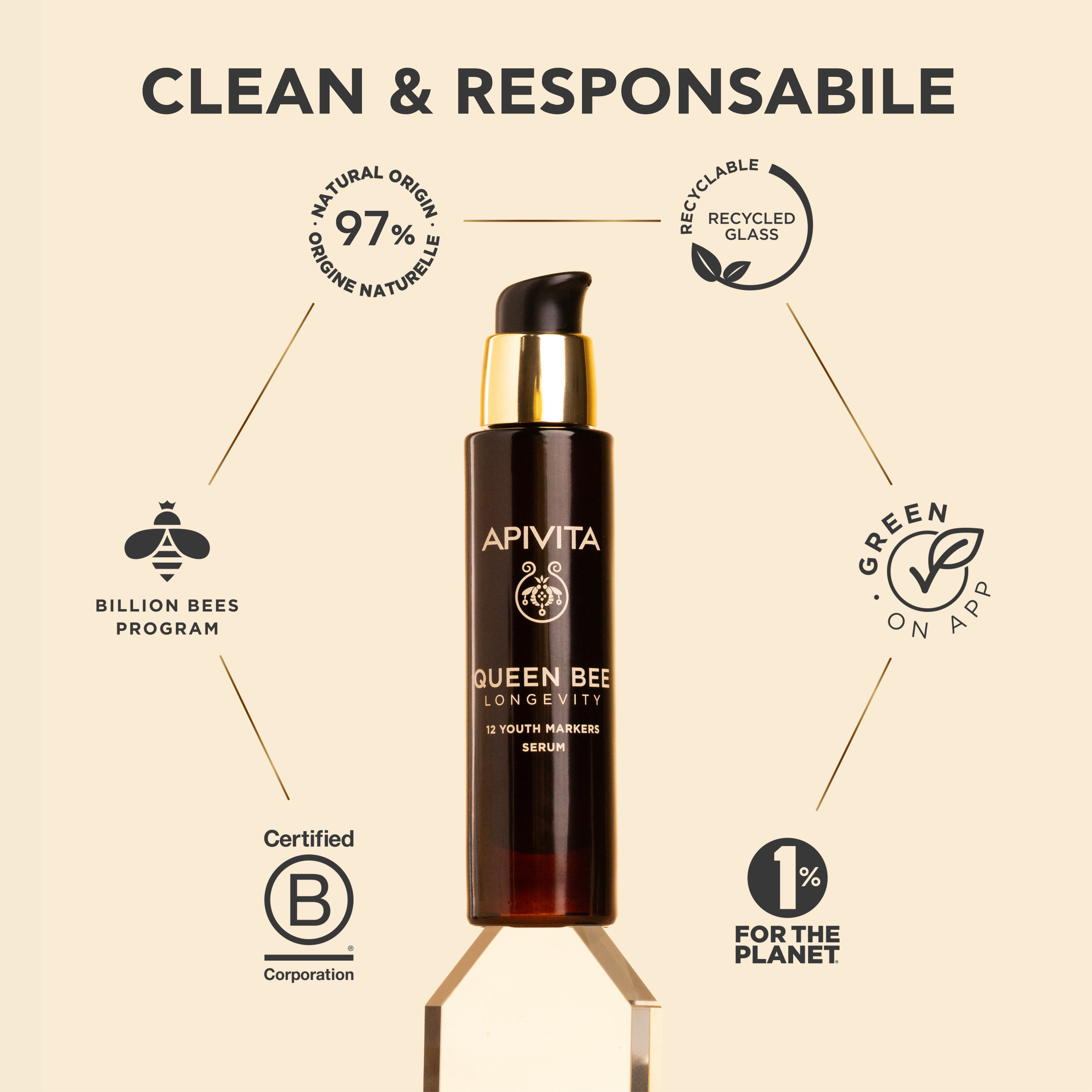 Apivita Queen Bee Longevity - Siero Viso Antiage 12 Indicatori Di Giovinezza 30 ml