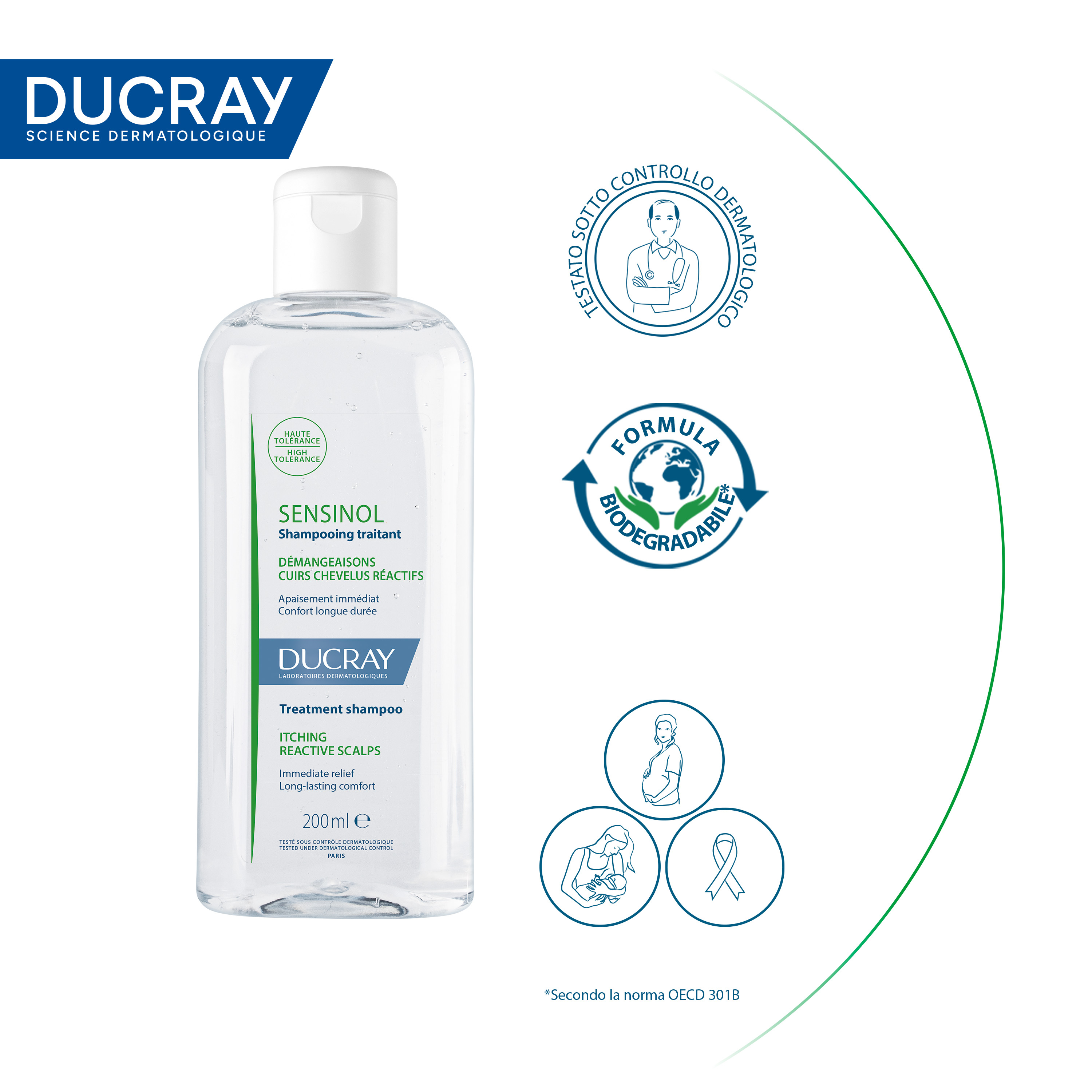 Ducray Sensinol Shampoo trattante, cuoio capelluto sensibile e reattivo, 200ml