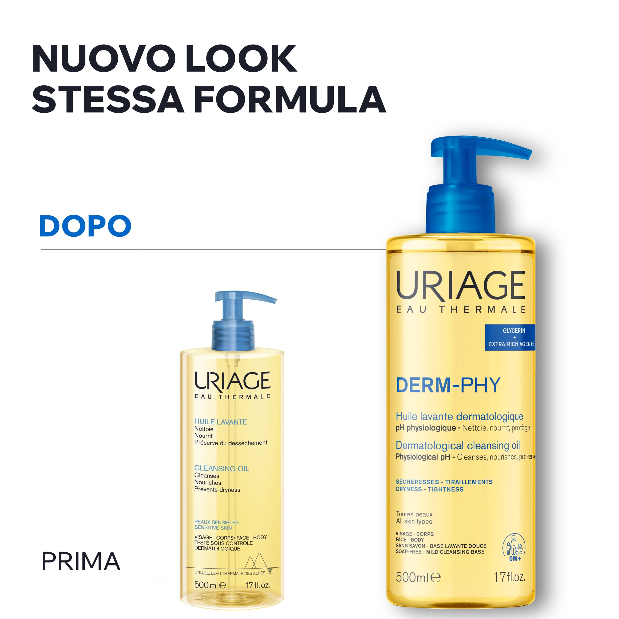 Uriage Derm-Phy - Olio Lavante Dermatologico Viso E Corpo Per Pelle Sensibile 500 ml