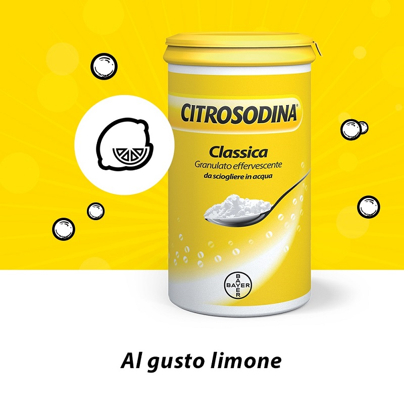 Citrosodina Granulato Effervescente, con Sodio Bicarbonato e Acido Citrico, Digestivo contro Pesantezza di Stomaco, Gusto Limone, 150 gr