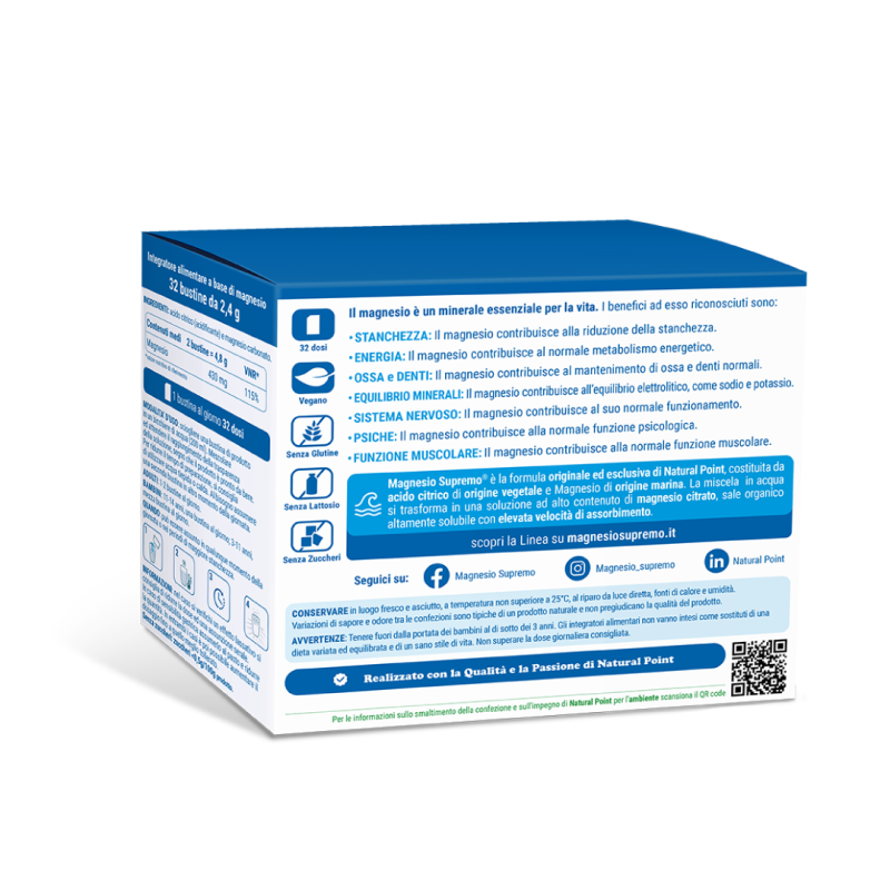 Magnesio Supremo Natural Point - Integratore per stanchezza e stress - 32 bustine da 2,4 g