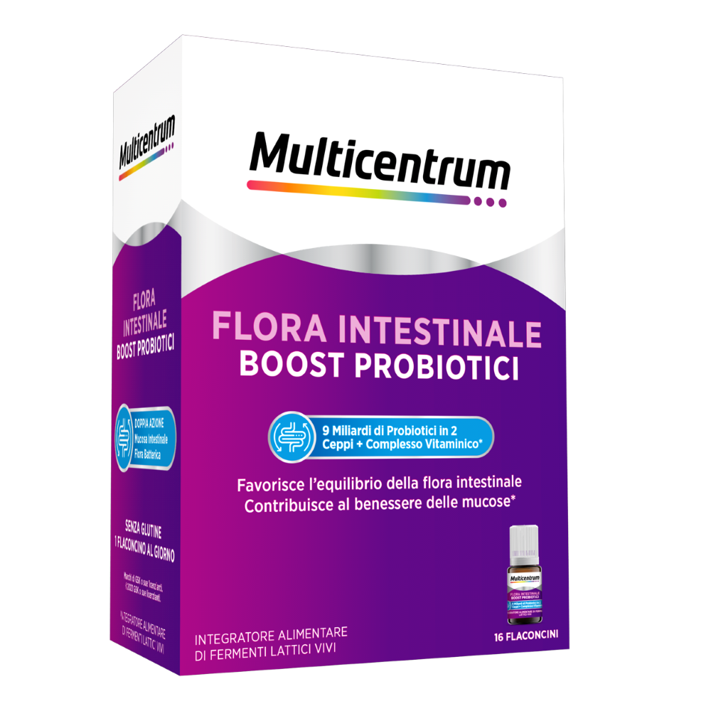 Multicentrum Flora Intestinale Boost Probiotici Integratore Fermenti Lattici Intestino 16 Flaconcini