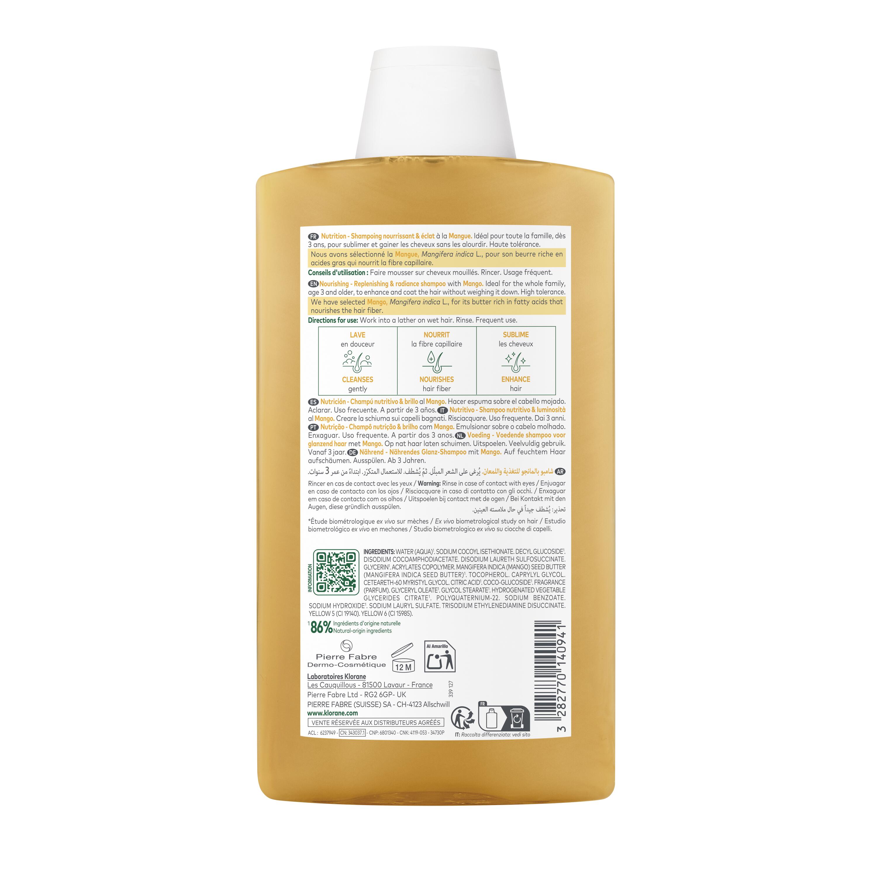 Klorane - Shampoo Nutritivo Al Mango Per Capelli Secchi 400 ml