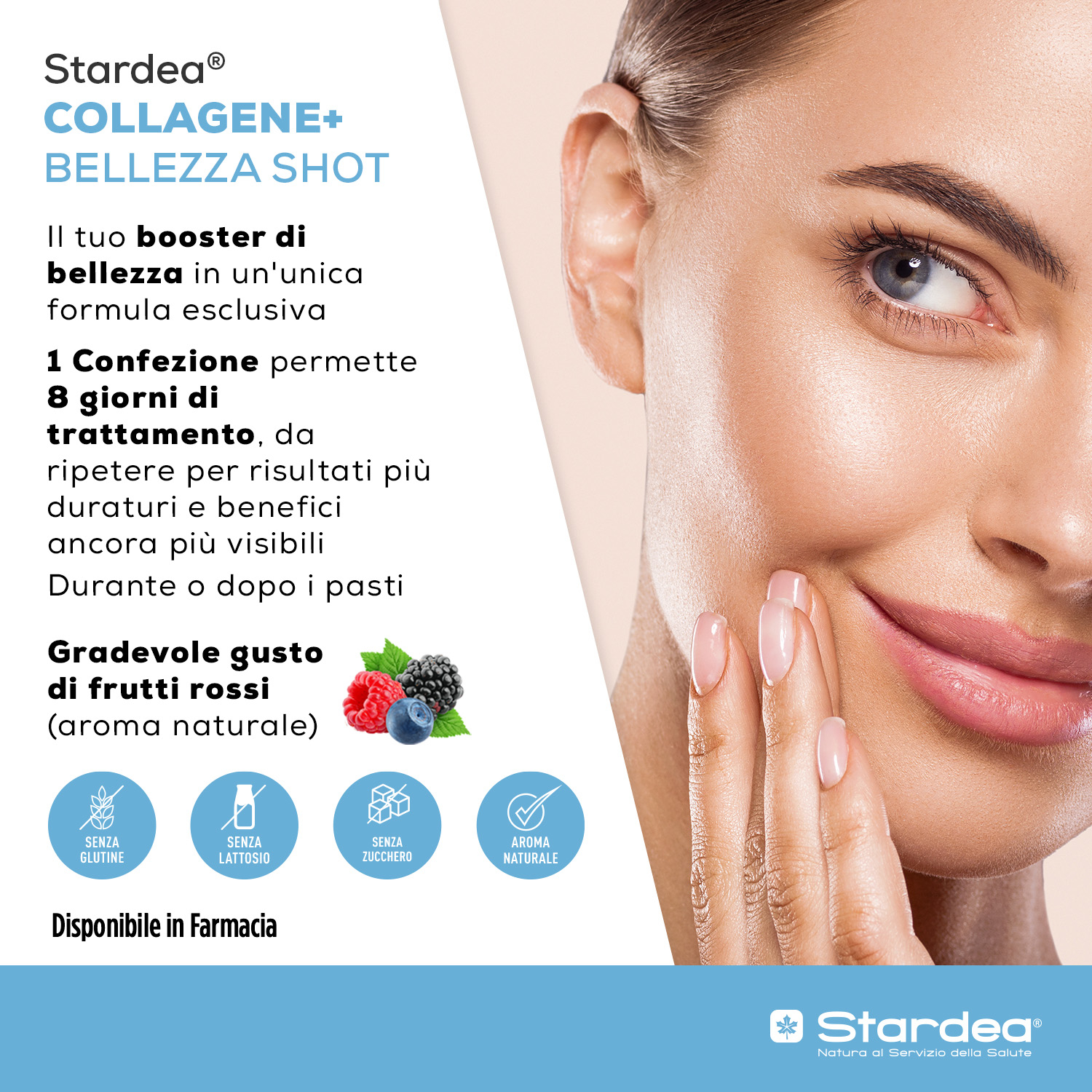 STARDEA COLLAGENE + BELLEZZA SHOT DA BERE - Integratore da bere a base di 5g di collagene Marino di tipo 1 e Acido Ialuronico - 8 shots da 50 ml