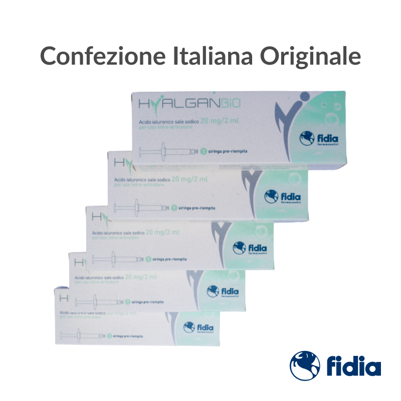 HyalganBio Siringa a base di acido ialuronico 5 pezzi 20 mg 2 ml - Confezione Italiana Originale