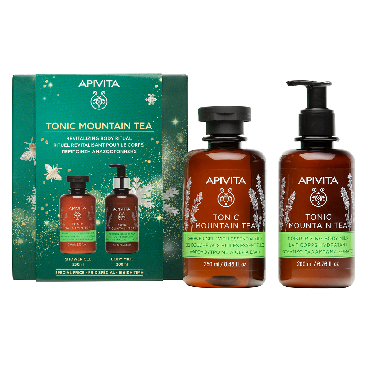  Apivita Tonic Mountain Tea Cofanetto Regalo -  Bagnoschiuma 250 ml + Crema Corpo 200 ml