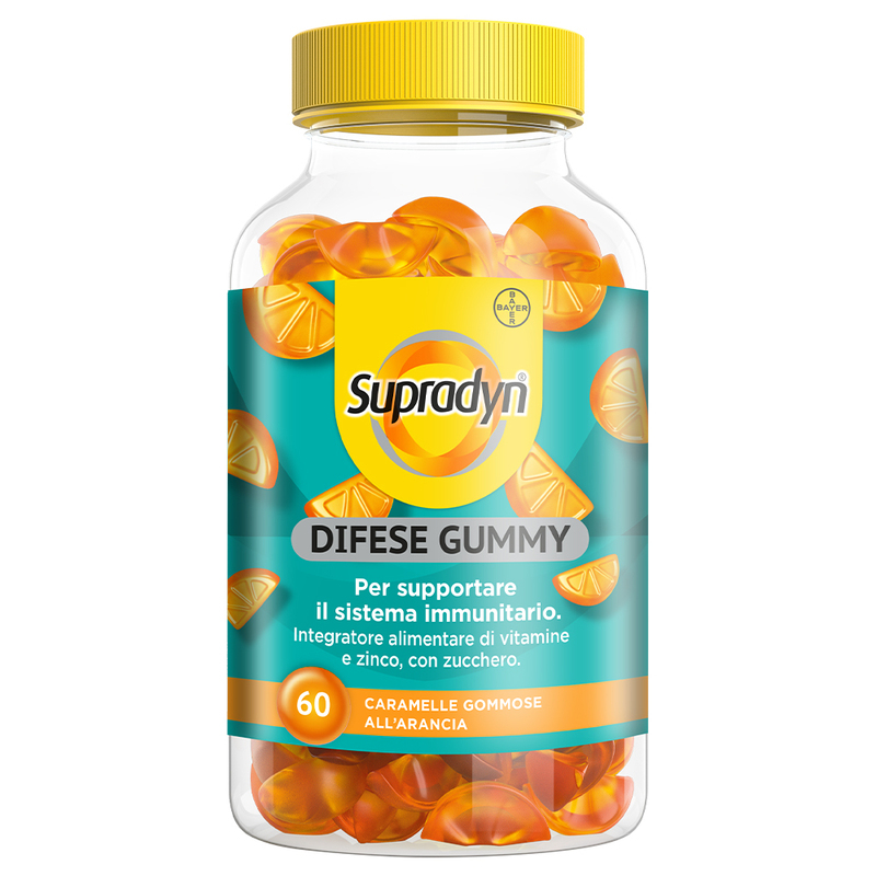 Supradyn Difese Gummy Integratore Multivitaminico con Vitamina C, D e Zinco per Difese Immunitarie degli adulti, Gusto Arancia, 60 Caramelle Gommose
