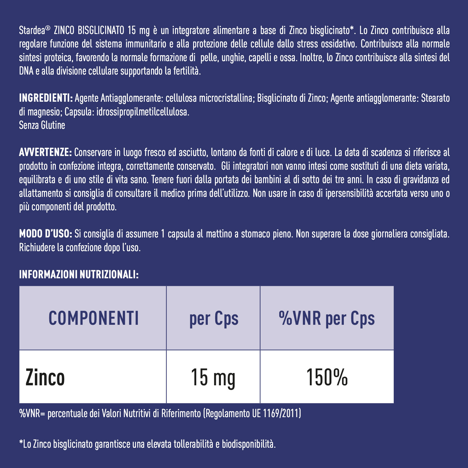 STARDEA ZINCO BISGLICINATO 15 MG - INTEGRATORE ALIMENTARE per il SISTEMA IMMUNITARIO e per il benessere di PELLE E CAPELLI
