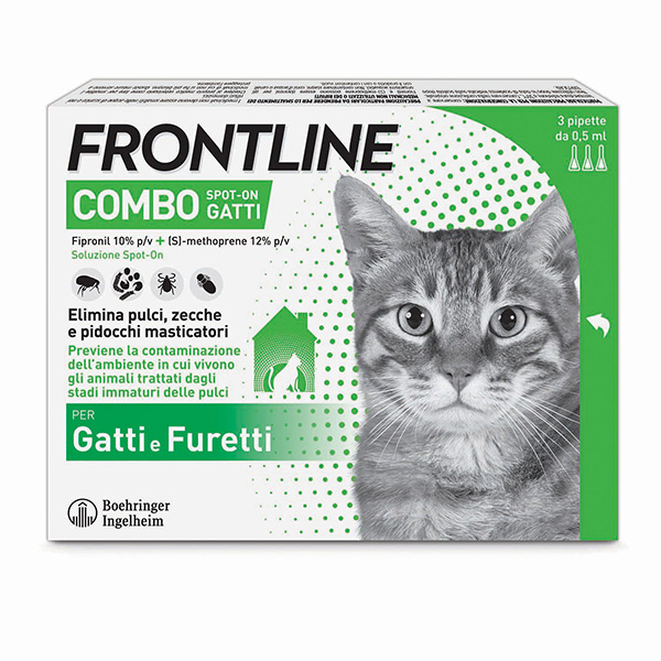 Frontline Combo Gatti x3 Pipette, Antiparassitario per Gatti, Gattini e Furetti, Contro Pulci, Zecche, Uova, Larve e Pidocchi