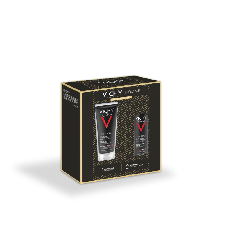 Vichy Cofanetto Regalo Natale Uomo Hydra Mag C Gel Doccia 200 ml + Sensi Shave Schiuma da Barba 20 ml