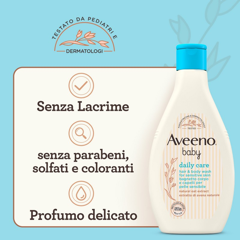 Aveeno Baby Daily Care Bagnetto Corpo e Capelli 250 ml, Shampoo e bagnoschiuma bambini delicato 2in1