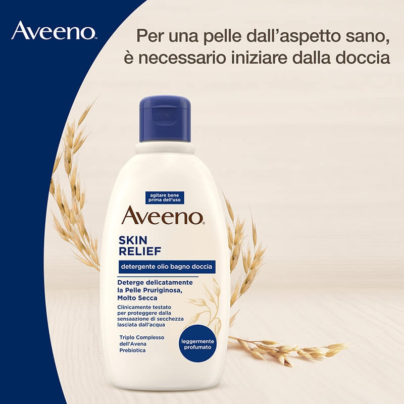 Aveeno Skin Relief Detergente Olio Bagnodoccia Lenitivo Pelli Sensibili Senza Sapone e Solfati 300 ml