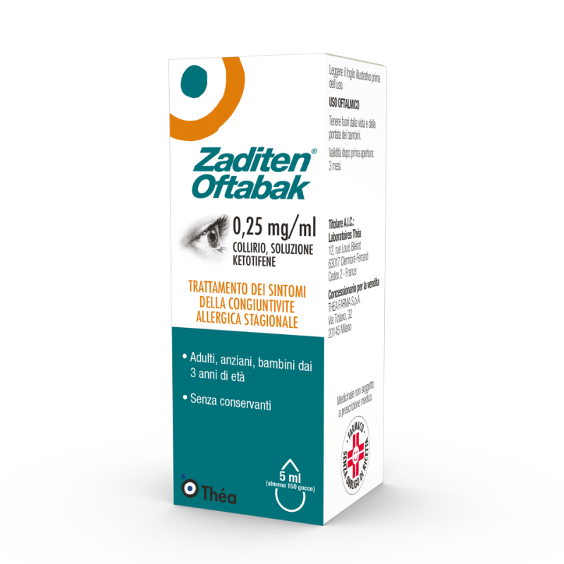 Zaditen Oftabak Collirio 0,25 mg/ml Ketotifene Flacone 5 mL