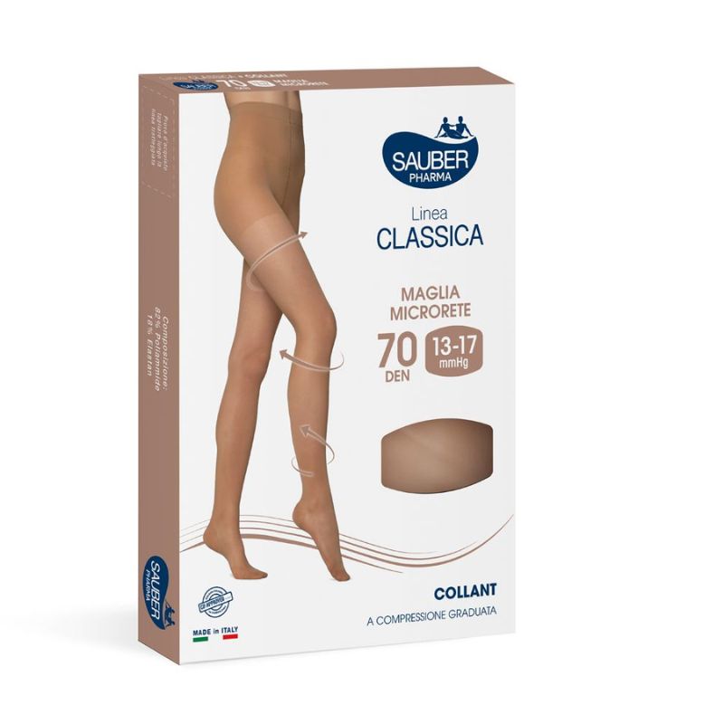 Sauber Pharma - Linea Classica - Collant Maglia Microrete 70 Den (13-17 mmHg) - Taglia 2 Bisquit