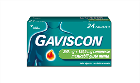 GAVISCON  24 CPR MENTA 250MG + 133,5 MG contro sintomi del reflusso gastroesofageo,  bruciore e acidità di stomaco