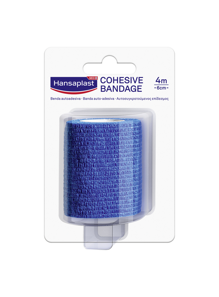 Hansaplast Benda Autoadesiva Blu 4m x 6cm, Tape flessibile per il fissaggio di bende e compresse