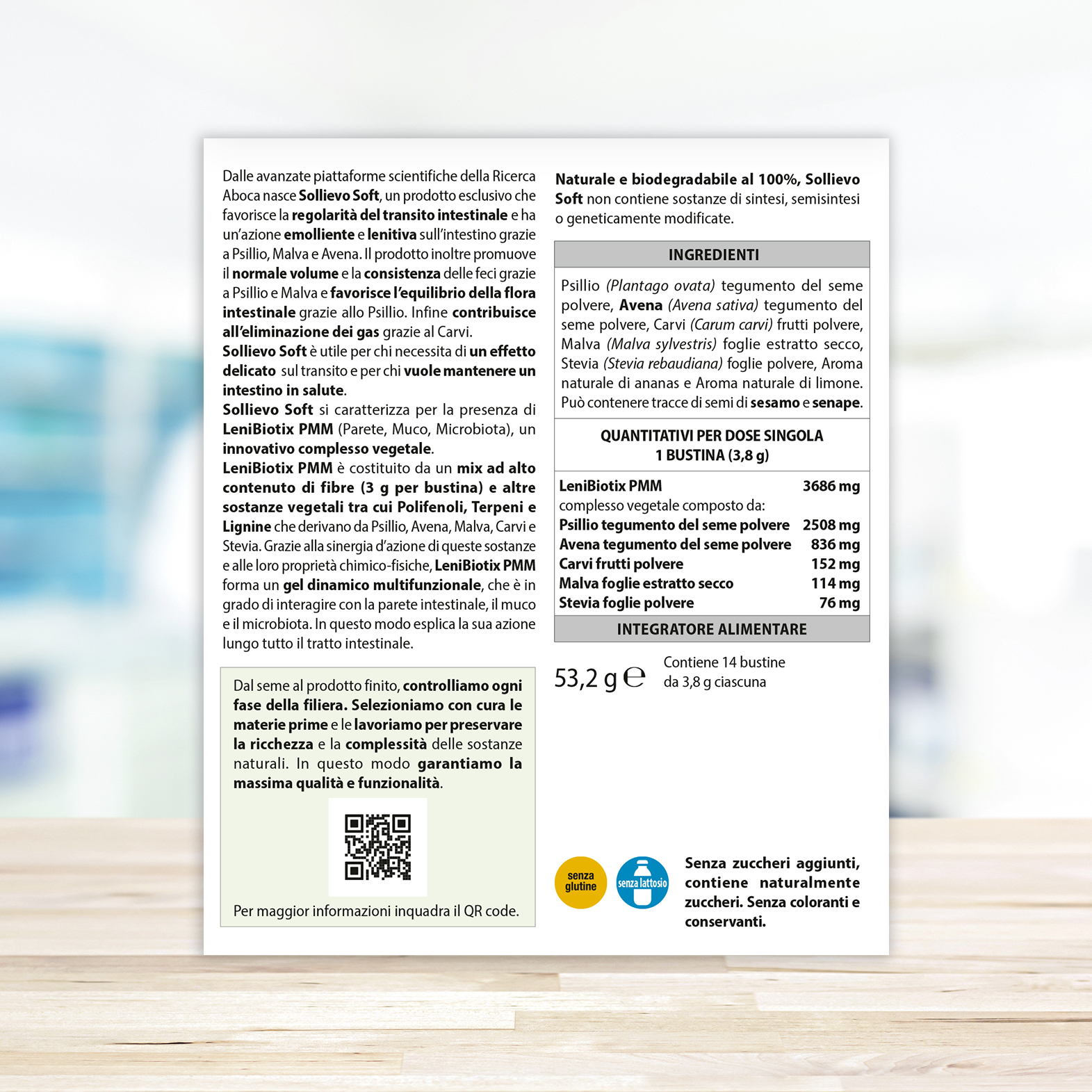 Aboca - Sollievo Soft 14 Bustine Gusto Ananas - Integratore La Regolarità Intestinale