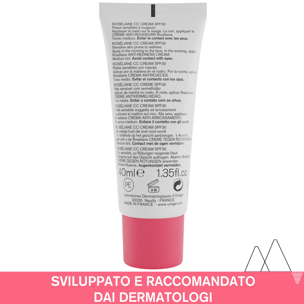 Uriage Roséliane CC Crema SPF 30 Uniformante Viso che copre il rossore, uniforma e fornisce un'azione lenitiva a lunga durata 40 ml