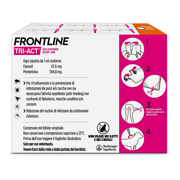 Frontline Tri Act x6 Pipette, Antiparassitario Per Cani e Cuccioli (Taglia S 5-10Kg) Contro Pulci, Zecche, Zanzare, Pappataci e Leishmaniosi
