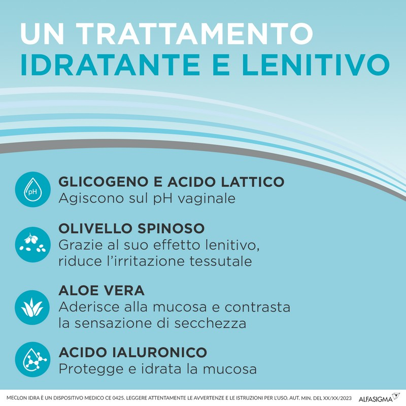 Meclon Idra, Trattamento Emulgel Lenitivo e Calmante che Può Essere Utilizzato dalle Donne che Soffrono di Vaginite Atrofica, 7 Applicatori Monodose