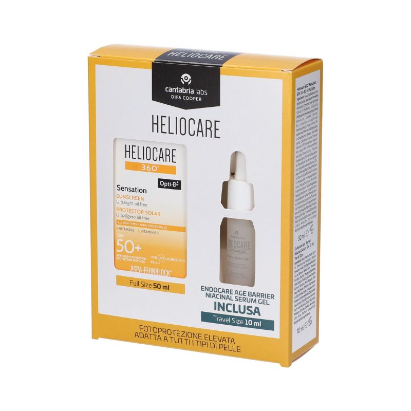 Heliocare 360° Sensation Sunscreen Crema Solare Ultra-Leggera SPF50+ Viso 50 ml + Endocare Age Barrier Niacinal Serum Gel 10 ml