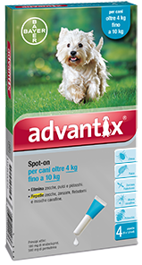 Advantix Spot On Cani PER CANI oltre i 4 Kg fino ai 10 Kg 4 Pipette Monodose