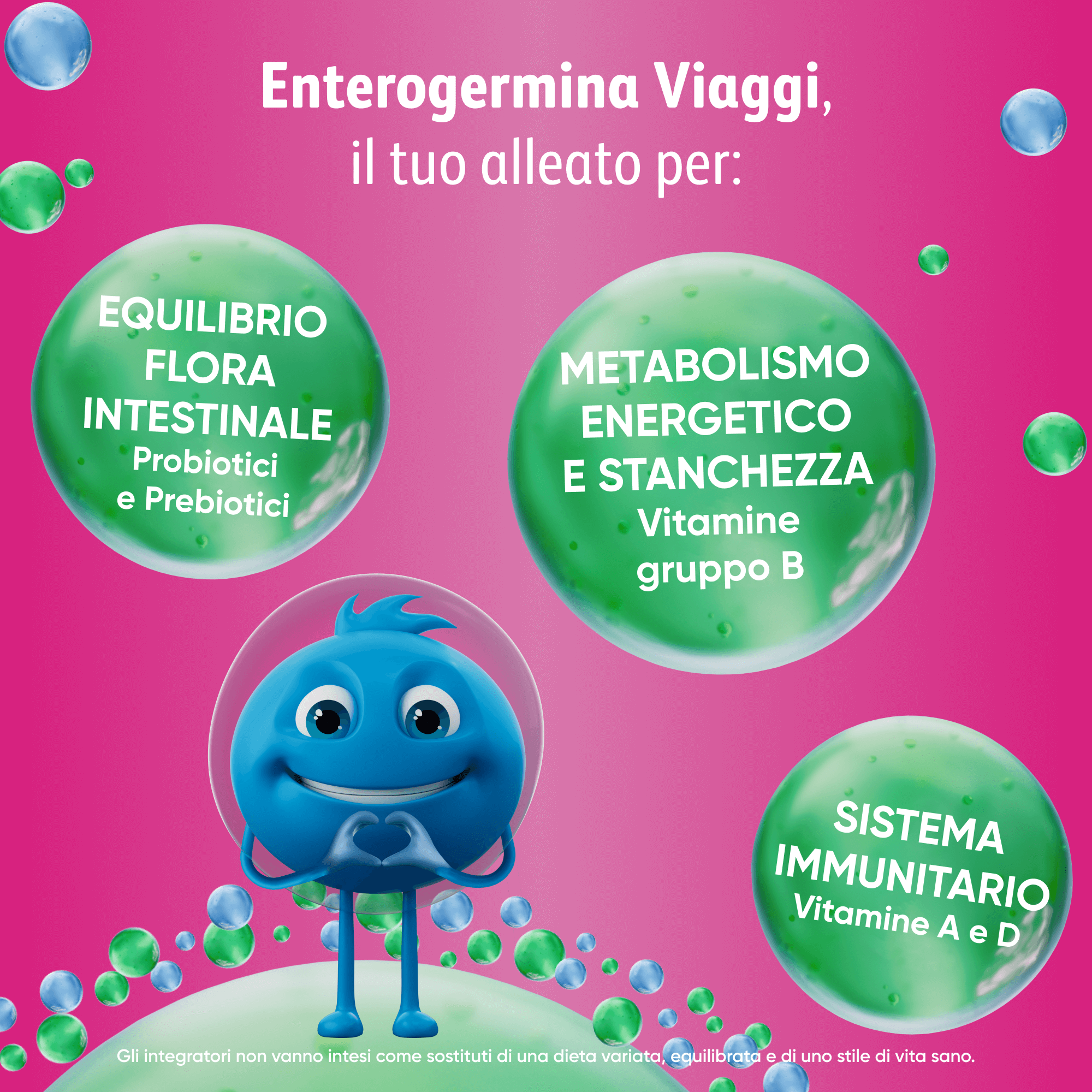Enterogermina Viaggi, Integratore Alimentare per Regolarità Intestinale con Probiotici e Vitamina A, B12, B6, B9 e Vitamina D, con edulcorante, Gusto Fragola - 12 BUSTINE