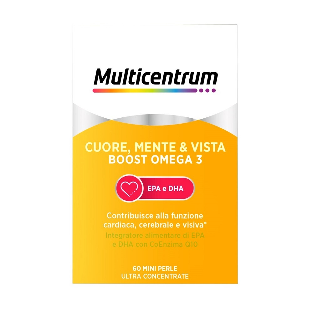 Multicentrum Cuore Mente Vista Boost Omega 3 Integratore Alimentare EPA e DHA Coenzima Q10 60 perle
