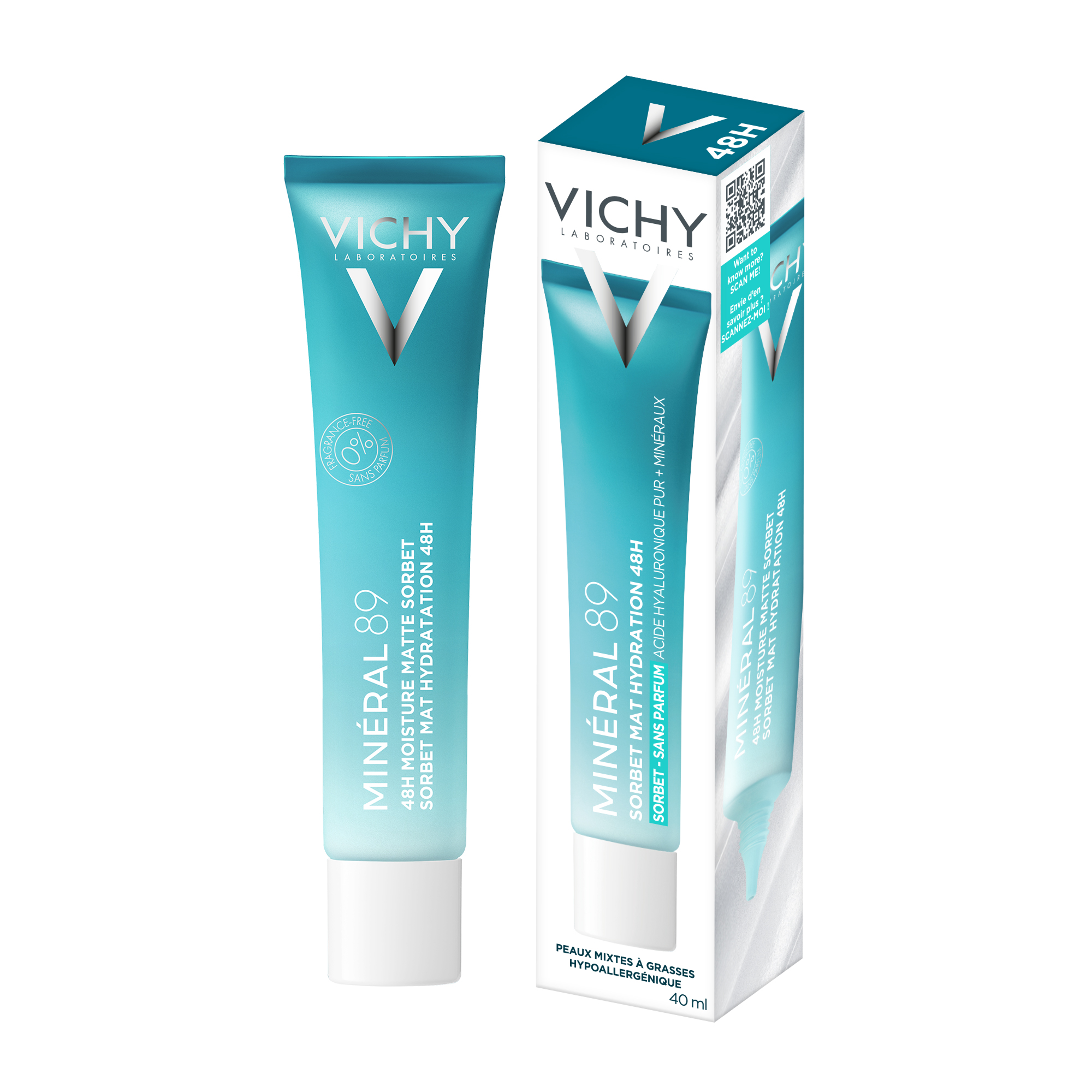 Vichy Mineral 89 - Moisture Matte Sorbet 48H Crema Idratante Opacizzante Viso 40ml