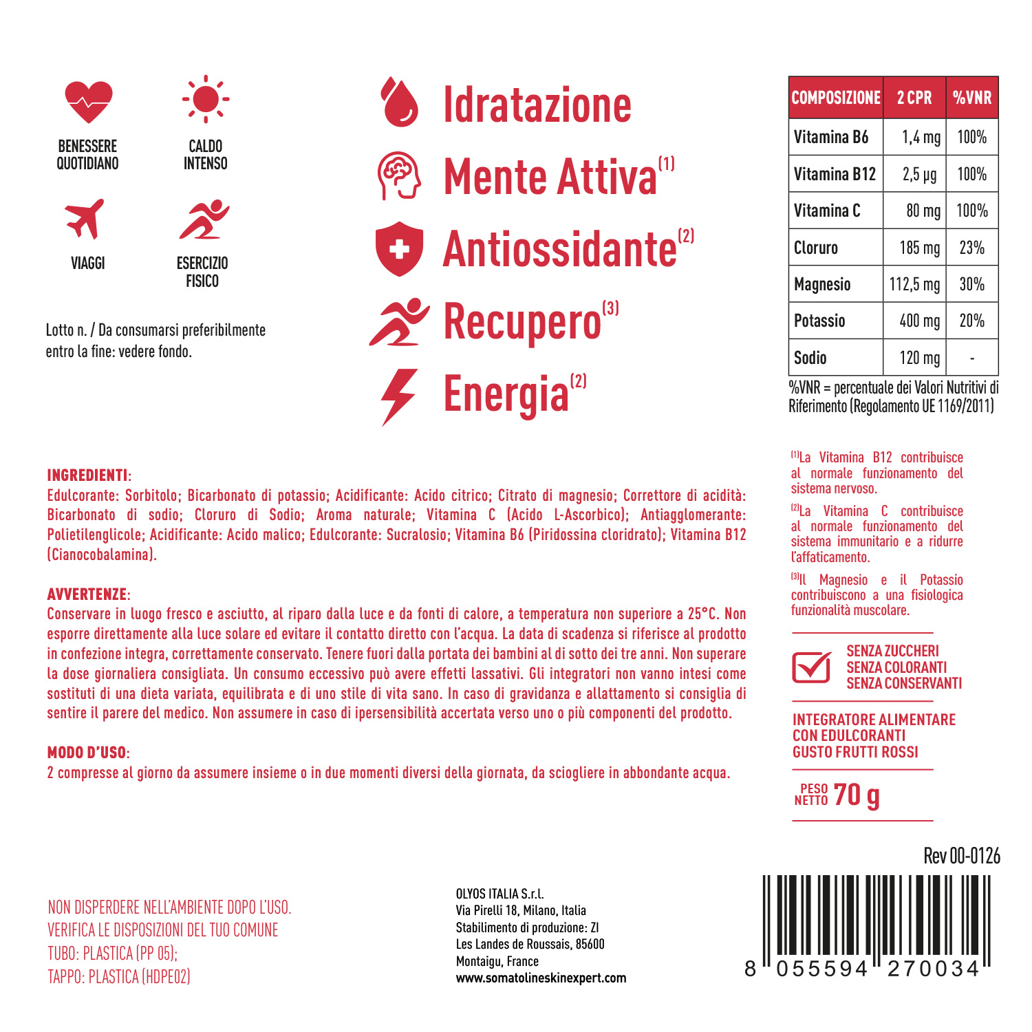 Somatoline SkinExpert Hydrop 20 Compresse Effervescenti Gusto Frutti Rossi - Integratore Per Il Metabolismo Energetico