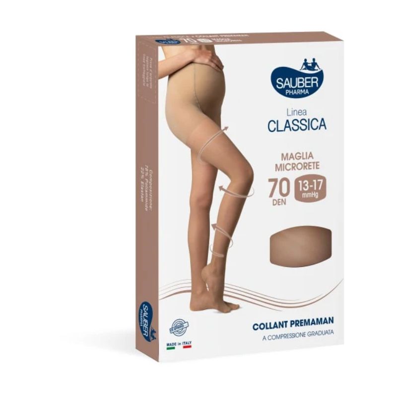 Sauber Pharma - Linea Classica - Collant Premaman Maglia Microrete 70 Den (13-17 mmHg) - Taglia 5 Nero