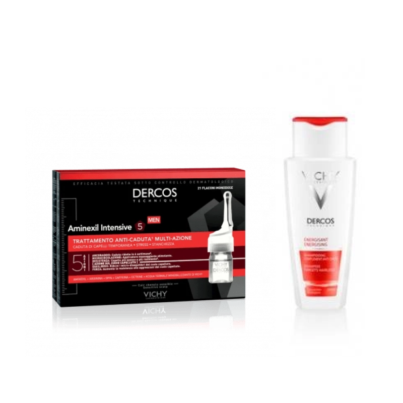 Vichy Dercos Aminexil Intensive 5 Trattamento anticaduta uomo 21 fiale da 6ml & Vichy Dercos Shampoo Energy+ 200 ml
