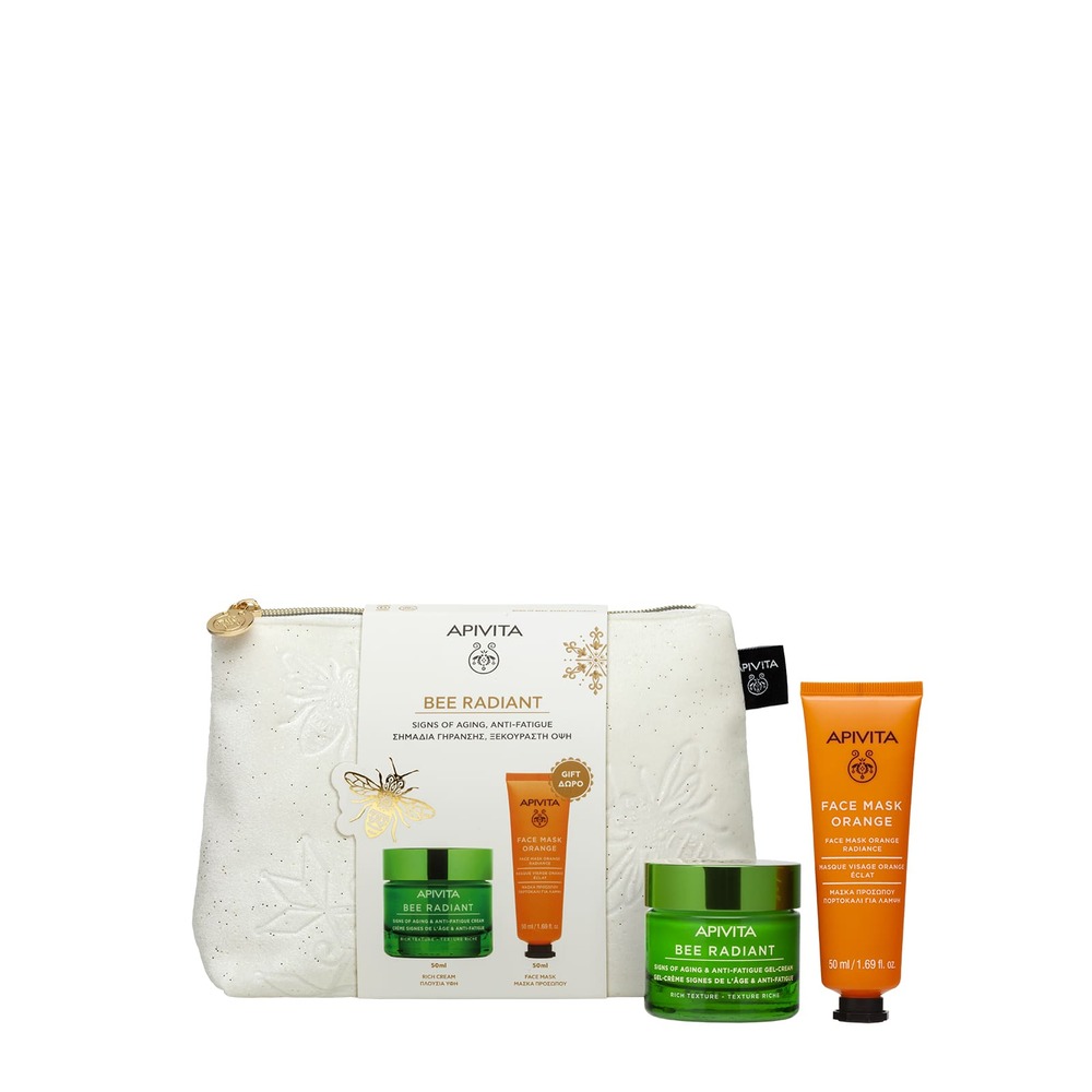 Apivita Bee Radiant Cofanetto Regalo - Crema Ricca Anti-Etò 50 ml + Maschera Viso All'Arancia 50 ml