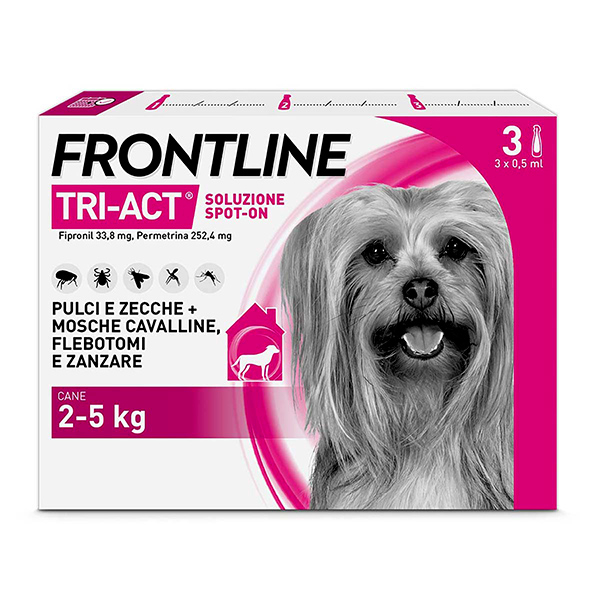Frontline Tri Act x3 Pipette, Antiparassitario Per Cani e Cuccioli (Taglia XS 2-5Kg) Contro Pulci, Zecche, Zanzare, Pappataci e Leishmaniosi
