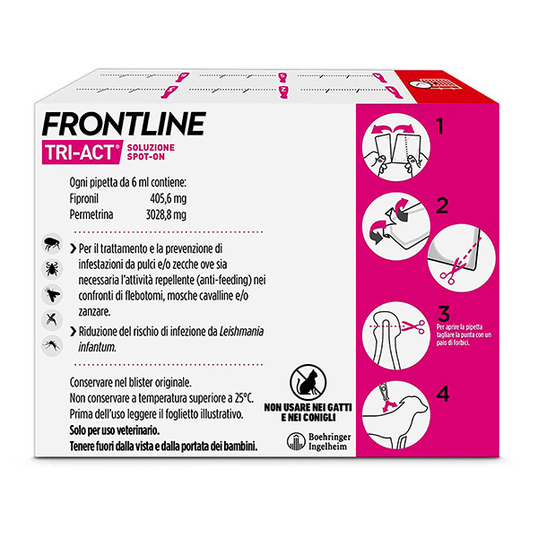 Frontline Tri Act x6 Pipette, Antiparassitario Per Cani e Cuccioli (Taglia XL 40-60Kg) Contro Pulci, Zecche, Zanzare, Pappataci e Leishmaniosi