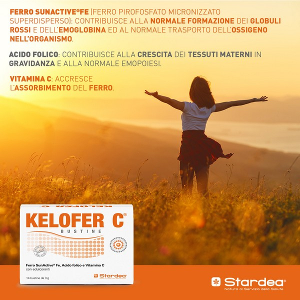 Kelofer C Integratore di Ferro Acido Folico e Vitamina C 14 Bustine