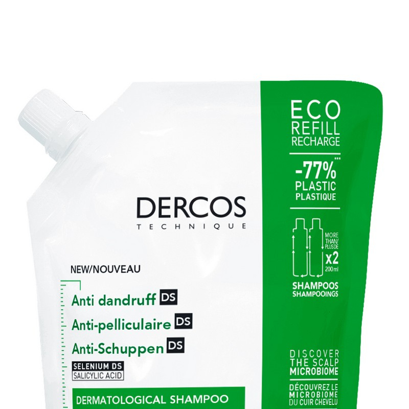 Vichy Dercos Shampoo trattante Anti-forfora DS per capelli secchi, eco-ricarica 500 ml