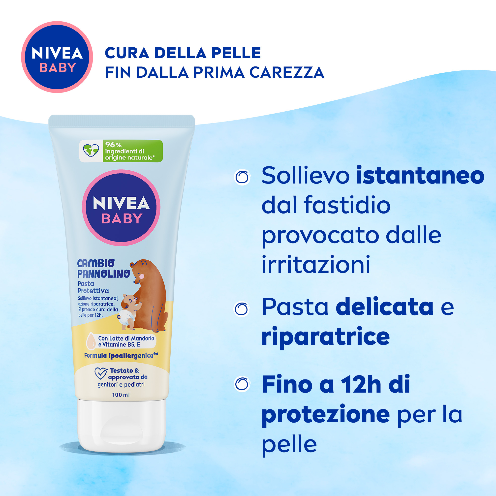 Nivea Baby Cambio Pannolino Pasta Protettiva 100 ml, Crema cambio pannolino lenitiva ed emolliente