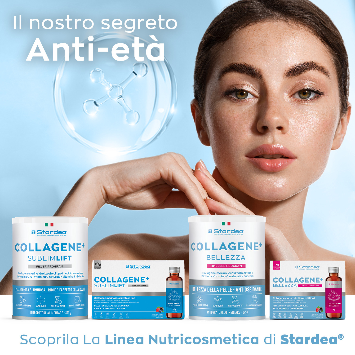 STARDEA COLLAGENE + SUBLIMLIFT POLVERE - Integratore in polvere a base di collagene marino di tipo 1 per la Bellezza della pelle - POLVERE 300 GR