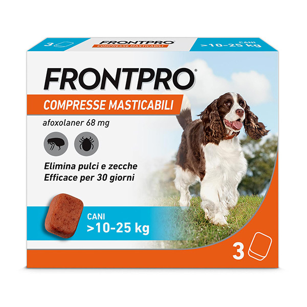FRONTPRO x3 Compresse Masticabili Antiparassitario Per Cani (10-25Kg) Contro Pulci e Zecche