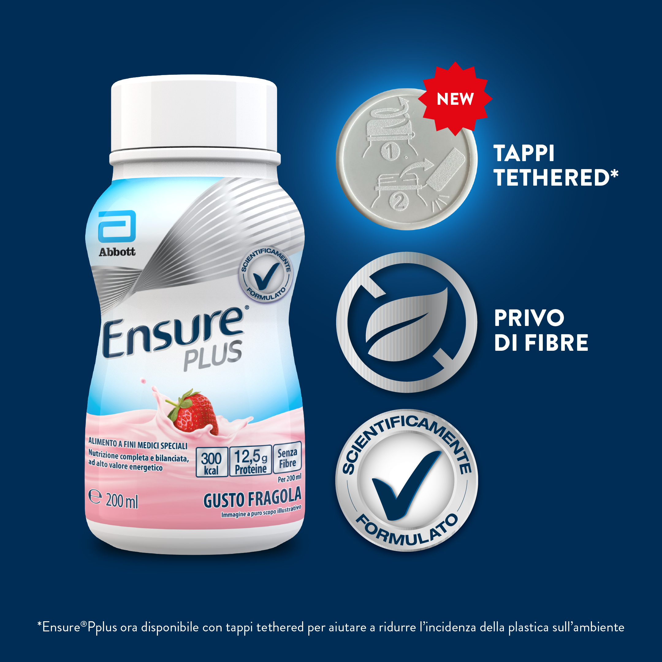 Ensure Plus Alimento a Fini Medici Speciali Ipercalorico Fragola 4x200ml
