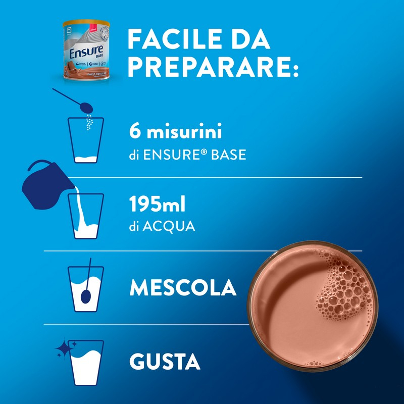 ABBOTT ENSURE BASE: Integratore alimentare che aiuta a sostenere le difese immunitarie e a contrastare stanchezza e affaticamento  - GUSTO CIOCCOLATO 400 gr 