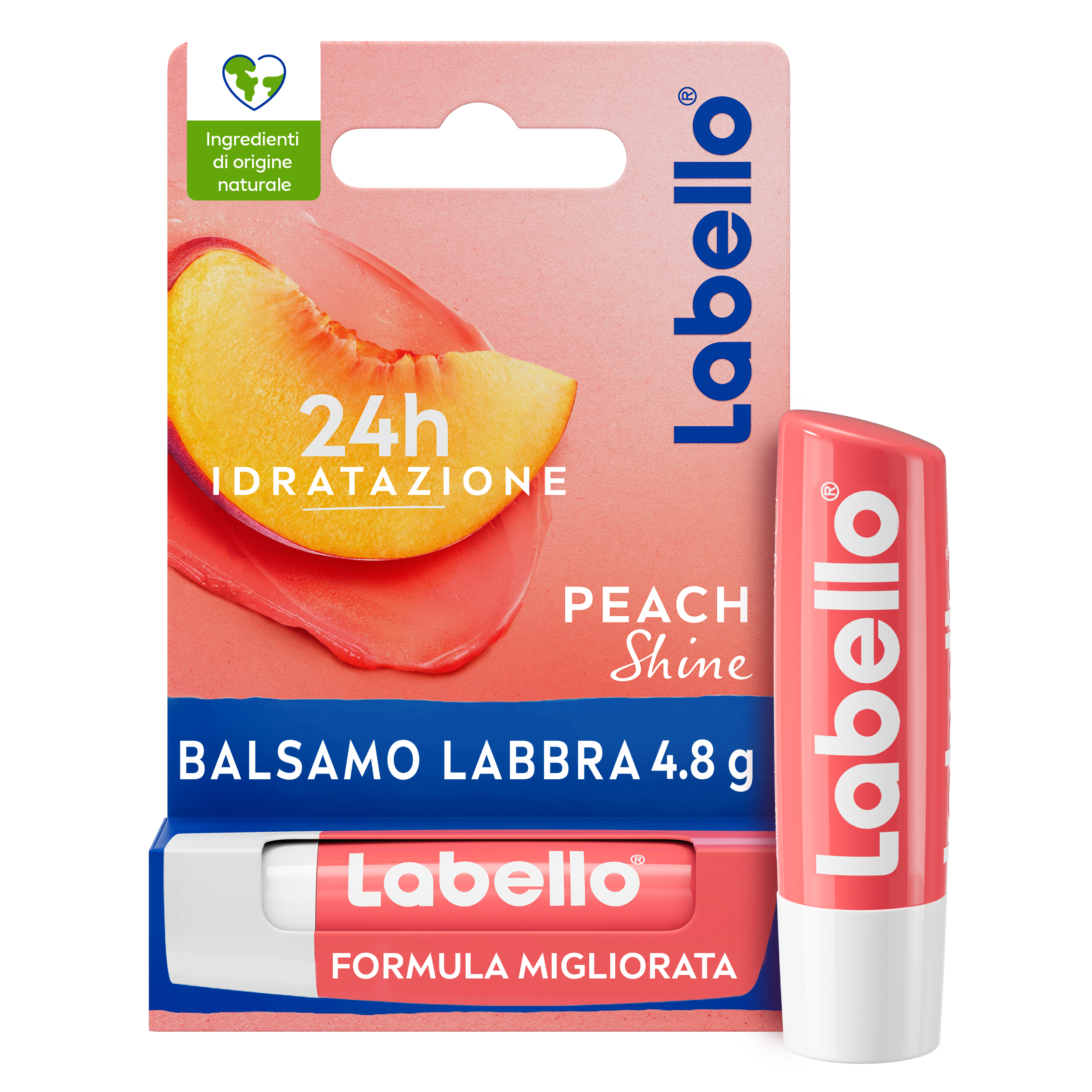 Labello Peach Shine 4.8 g, Burrocacao labbra colorato e idratante all'aroma di Pesca