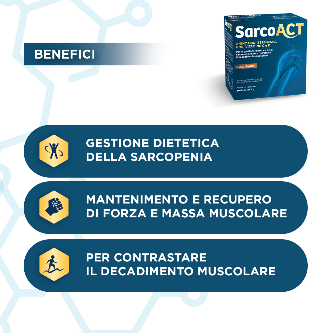 SarcoAct 30 Buste Da 8 g Gusto Agrumi - Alimento A Fini Medici Speciali